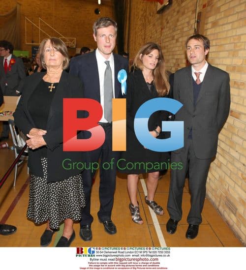 Jemima Khan, Lady Annabel, Zac and Ben Goldsmith at Richmond Park 2010 Election