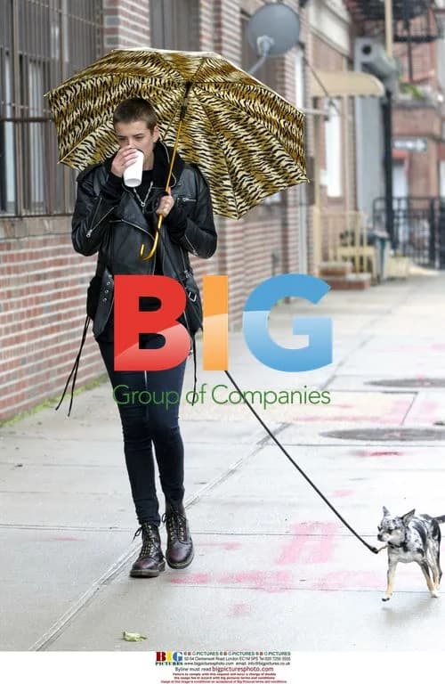 Agyness Deyn Shops with Dog in Rain