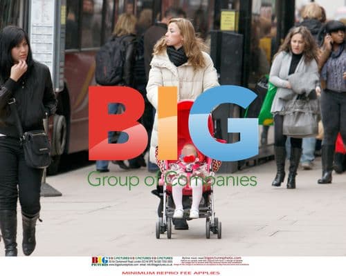 Charlotte Church with Baby and Red Pram