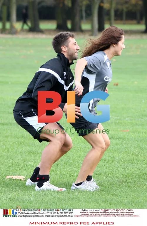 Gavin Henson and Katya Virshilas practice rugby