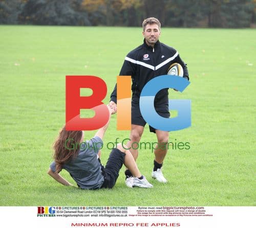Gavin Henson and Katya Virshilas Practice Rugby Tackles