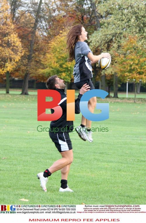 Gavin Henson and Katya Virshilas Practice Rugby Tackles