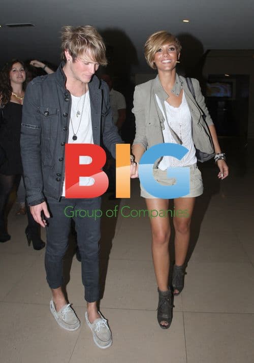 Frankie Sandford and Dougie Poynter leave Mayfair Hotel