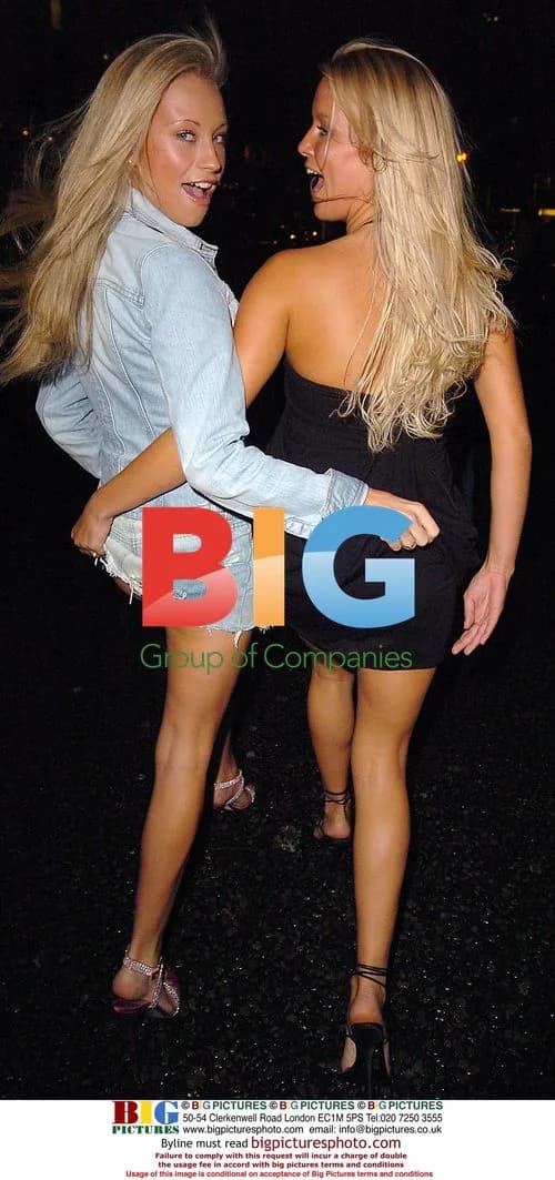 Natalie Denning and Anna Taverner leaving Nuts Magazine party